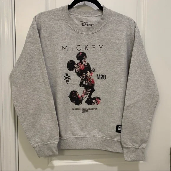 Neff Disney Collection Gray Floral Mickey Mouse Sweatshirt - Size Small - Picture 1 of 5